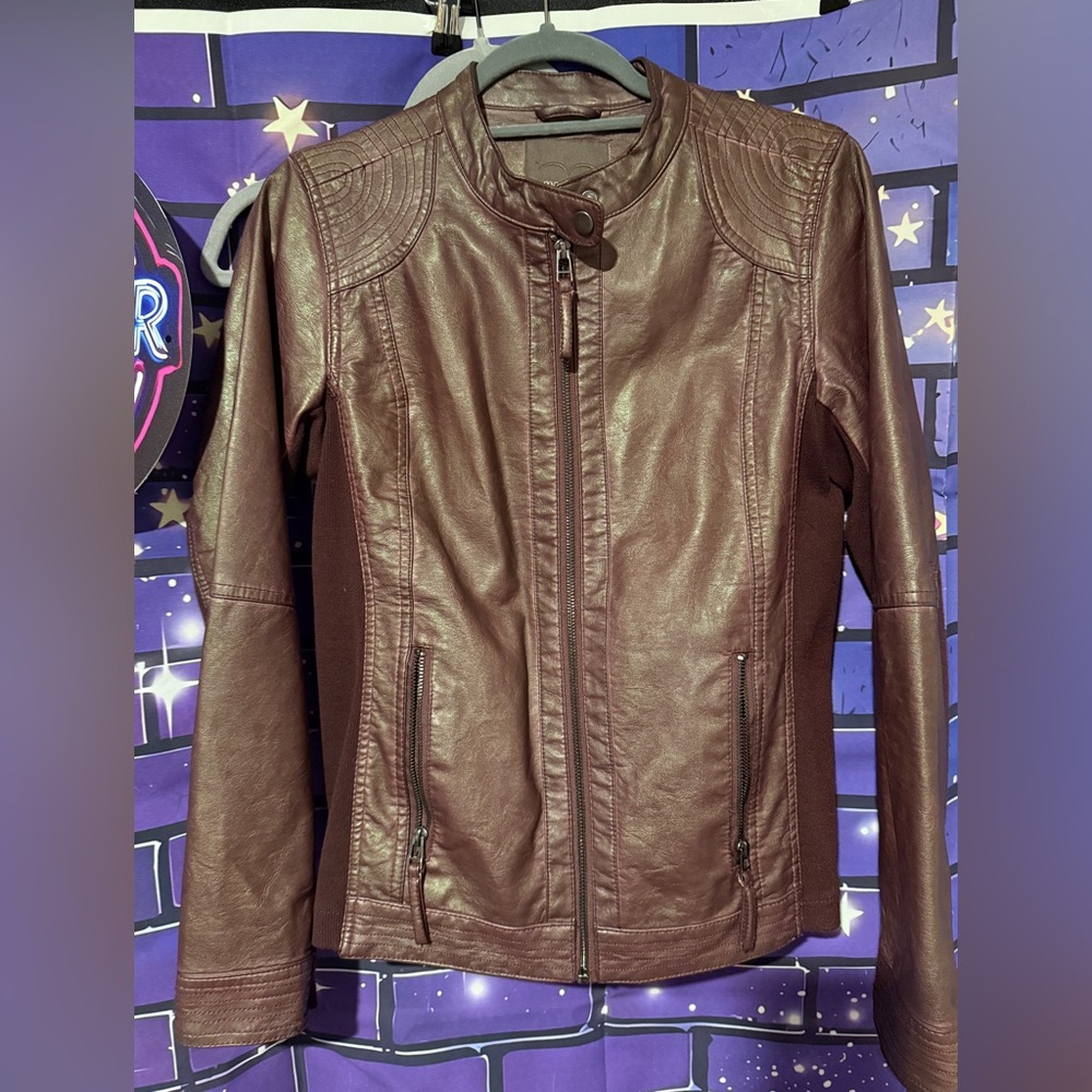 Maurices Faux Leather Jacket in a burgundy brown - size Medium